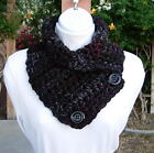 Neck Warmer Scarf Black Red Gray Grey, Handmade Crochet, Striped Buttoned Cowl