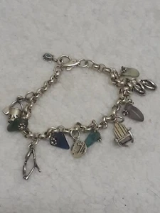Sterling Silver 925 Beach Sea Glass Charm Bracelet Crushed Turquoise Summer - Picture 1 of 11