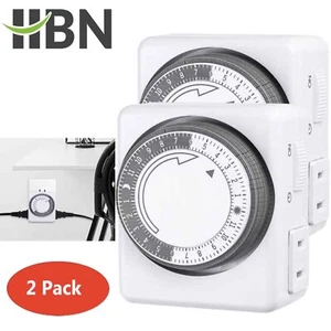 HBN 2 Pack Indoor Heavy Duty 24-Hour Mechanical Timers For Electrical Outlets - Picture 1 of 7