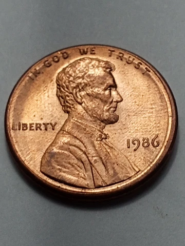 1986 P Lincoln Cent Penny  Misaligned off center Rim Error Cover