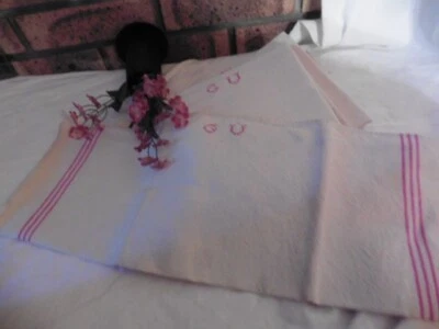 5 ANCIENS TORCHONS MÉTIS ACCROCHE LITEAUX ROUGE MONO GU - Photo 1/4