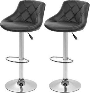 Set of 2 Bar Stools PU Leather Adjustable Height Counter Swivel Dining Chairs - Picture 1 of 7