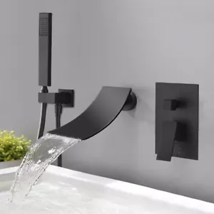 Badewannenarmatur Schwarz Wasserfall Duschset Brause Wasserhahn Mischbatterie - Picture 1 of 8