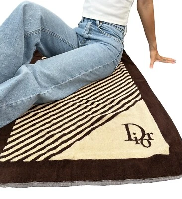 Toalla de playa Christian Dior vintage con logotipo tela de rizo marrón beige algodón RankAB Foto 1 de 4