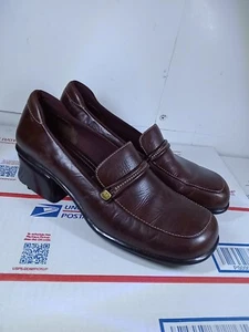 AK Anne Klein IFlex Heel Pumps Brown Leather Square Toe Size 8 M - Picture 1 of 16