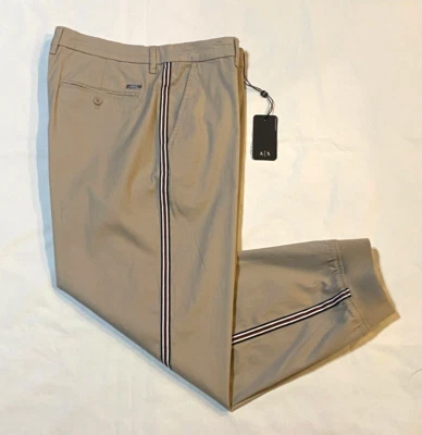 NUEVO CON ETIQUETAS-Pantalones de chándal Armani Exchange para hombre beige caqui a rayas laterales-talla 34-$150,00 Foto 1 de 4