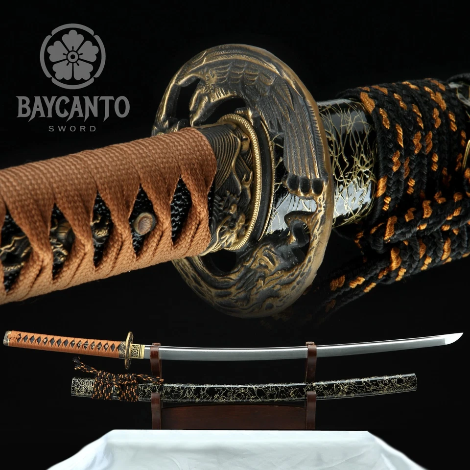 Katana Hecha a Mano Japonesa Damasco Hoja de Acero Plegada Arcilla Real Templada Hamon Foto 1 de 4