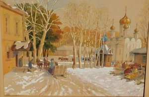 K Kusnetsov noted Russian artist, gouache/watercolor Village Scene - Picture 1 of 2