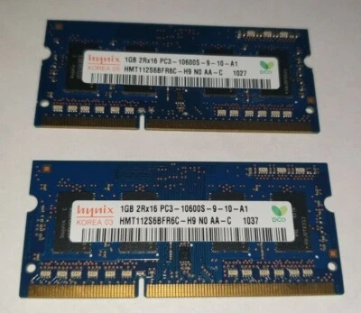 HYNIX 2x 1GB= 2GB RAM MEMORY DDR3 - 2Rx16 PC3-10600S-9-10-A1 hmt112s6bfr6c- ECO - Image 1 of 2