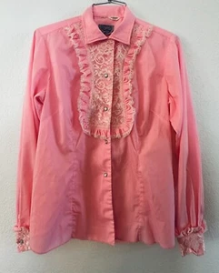 Vintage Penney’s Ranchcraft Pink Lace Rockabilly Western Shirt Pearl Snap Sz 34 - Picture 1 of 5