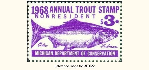 D2K Michigan Trout Stamp 1968 $3.00 (purple) - Image 1 of 1