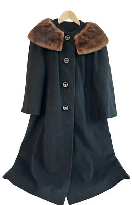 Abrigo vintage 100 % cachemir, negro para mujer con cuello de piel de zorro... ¡Guau! Foto 1 de 4