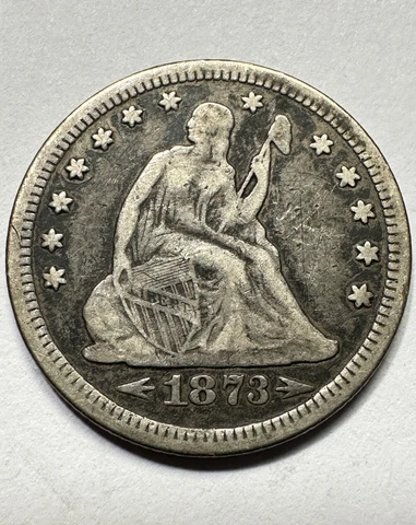 1873 Philadelphia Mint Silver Seated Liberty Quarter with Arrows. #3989 Cover