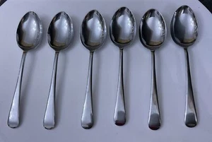 Vtg 6 Stainless Chrome Chromium Plate Old English 17.5cm Dessert Spoons Cutlery - Picture 1 of 6