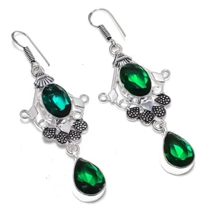 Chrome Diopside Gemstone 925 Sterling Silver Handmade Jewelry Earring Sz 1.50" - Picture 1 of 1
