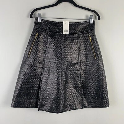 Banana Republic Coated Black Tweed Fit-and-Flare Mini Skirt Size 4 Black - Image 1 of 4