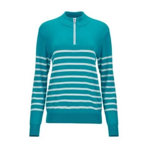 JRB Ladies Cotton Zip Neck Golf Jumper MLapis Green/White Stripe XS,S,M,L,XL New - Picture 1 of 1
