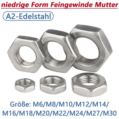 M6/M8-M30 Sechskantmuttern niedrige Form Feingewinde Mutter A2 Edelstahl DIN 439 - Bild 1 von 4