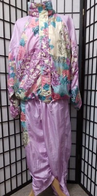 Vintage Maser M 1980s Windbreaker & Pants, Pink & Floral Size 12 Fully Lined. - Image 1 of 4