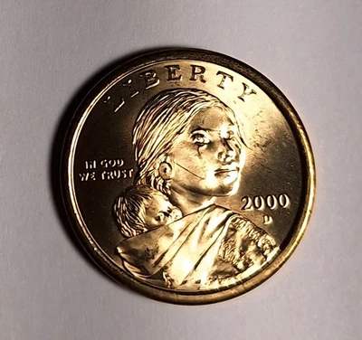 2000 D Sacagawea Native  American Dollar Coin Uncirculated From US Mint roll. - Image 1 of 3