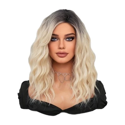 18 Inch Black Gradient Golden Curly Hair Women Wave Hair Wigs Wavy Wigs - Image 1 of 4