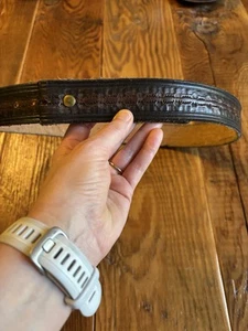 Hand-Tooled Leather Belt Brown No Buckle Fit Approx 34- 38 Unisex Pike Place - Picture 1 of 5