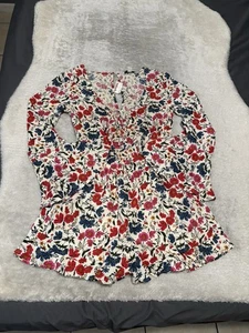 New American Eagle Womens Floral Romper Shorts Long Sleeve Size Small - Picture 1 of 11