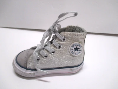 NIÑAS PEQUEÑAS PLATEADAS CONVERSE YKK ALL STAR ZAPATILLAS ALTAS ZAPATOS TALLA 3 #SH1 Foto 1 de 4