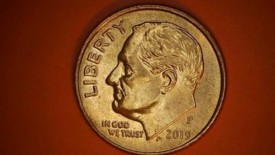 2019 P Roosevelt Error Dime Rail-Road-Rim Chipped/Cracked Die OBV/RV Sides FINE - Image 1 of 4