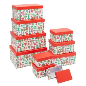 10 Pack Nesting Christmas Gift Boxes with Red Lids for Presents in 10 Sizes - Picture 1 of 7