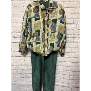 Conjunto de 2 pantalones/chaqueta chándal Fuda International verde terroso talla XL 100 % seda - Imagen 1 de 7