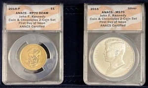 2015 P $1 JFK Coin & Chronicles 2-Coin Set RP70 MS70 ANACS Graded Coins With Box - Picture 1 of 11