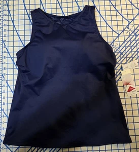 Lands End Größe 14 hochgeschlossener Tankini Schwimmen Oberteil Tiefsee Marine Regal BH UPF 50 neu mit Etikett - Bild 1 von 9
