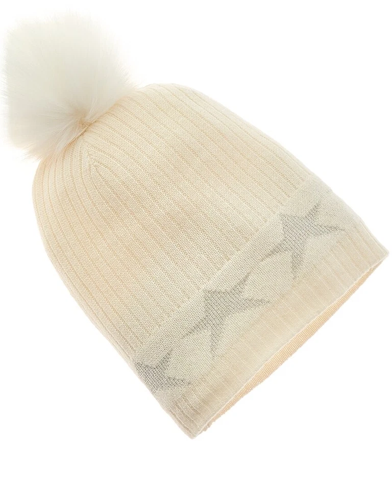 Sombrero de cachemir Hannah Rose Mini Star Border blanco para mujer Foto 1 de 1