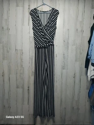 Женский комбинезон Lauren Ralph Lauren в черно-белую полоску без рукавов большого размера - Изображение 1 из 4