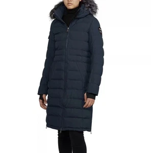Talla M Pajar Venice Mujer Abrigo Largo Puffer Chaqueta Parka Imitación Piel Capucha Azul Marino $649 - Imagen 1 de 21
