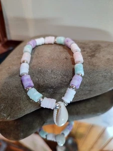 Strand Sommer Urlaub Handarbeit Ton & Glas Perlen Stretch Band Armband Muschel  - Bild 1 von 11