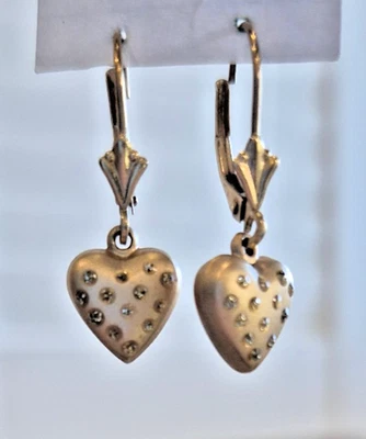 Vintage "JCM 14K" Gold, Wire Hoops with 3D Hearts, LeverBack Earrings - Image 1 of 4