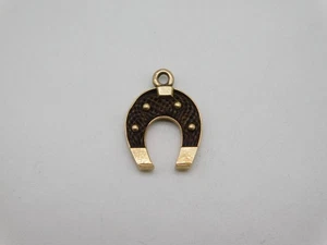 VICTORIAN MOURNING 10K YELLOW GOLD HAIR LUCKY HORSESHOE PENDANT CHARM - Picture 1 of 5