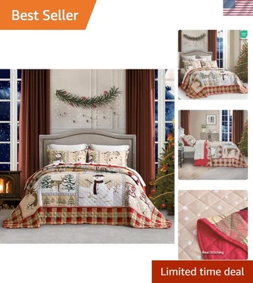 Lightweight Christmas Bedding Quilt Set - Oversized Queen with Snowflake Design - Image 1 of 4