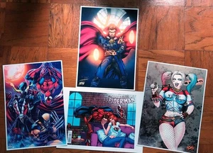 lote de 4 impresiones artísticas cómicas "To John" Spiderman Harley Quinn FIRMADAS por Franck Uzan - Imagen 1 de 9