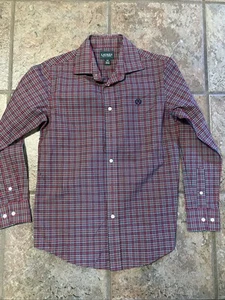 New Sz14 Polo Ralph Lauren Boys Long Sleeve Red Green Check Dress Shirt - Picture 1 of 7