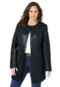 Jessica London Women's Plus Size Three-Quarter Leather Jacket - Picture 1 of 19