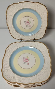 8 Vintage E & R geprägte quadratische Teller floral Mitte Goldrand 7,5" Durchmesser - Bild 1 von 6