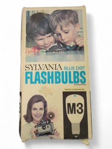 BOMBILLAS FLASH de punto azul vintage SYLVANIA M3 cámara caja original 7 bombillas transparentes permanecen - Imagen 1 de 5