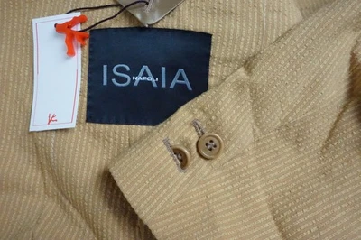 Chaqueta Abrigo Deportivo Isaia Napoli Amarillo Rayas Texturizado Mezcla Algodón 40R NUEVO Foto 1 de 4