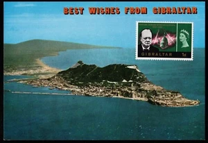 Best Wishes From Gibraltar Winston Churchill Stamp Postcard - Picture 1 of 2
