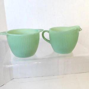 Fire King Jadite / Jadeite / Jade-ite Jane Ray Cream And Sugar Set - No Lid - Picture 1 of 10