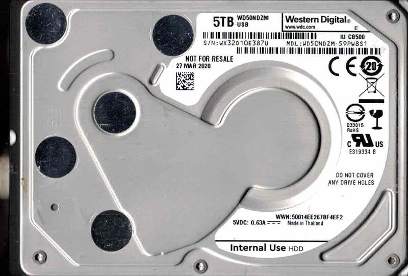 WD50NDZM-59PW8S1 WX32D Mar 2020 Thailand Western Digital 5TB USB C Festplatte - Bild 1 von 2