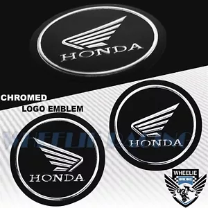 2" EMBLEM DECAL LOGO FAIRING/FENDER BADGE STICKER HONDA WING MATTE BLACK+CHROME - Picture 1 of 1